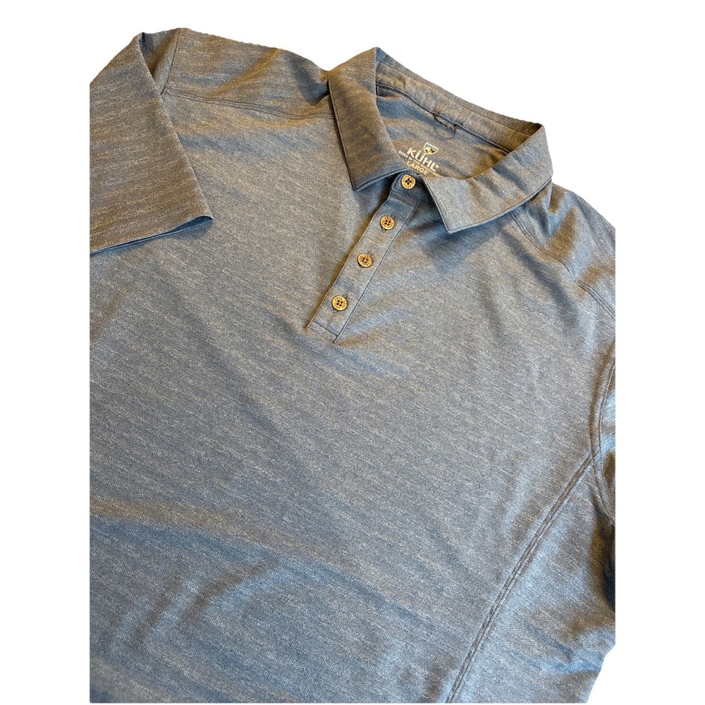 Kuhl Polo Shirt‎ Blue Performance Stripe 5-Button Golf Stretch Men's LARGE